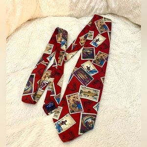 Eddie Bauer Outdoor Outfitter Fishing Stamps Tie 100% Silk Made in‎ USA